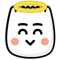 A face with a halo, indicating innocence or goodness.