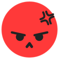 A red face with furrowed brows, used to convey anger or displeasure.