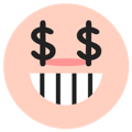 A face with a greedy smile, indicating greed or desire for more.