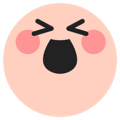 A peach-colored face with squinty eyes and a big open mouth, expressing extreme excitement.